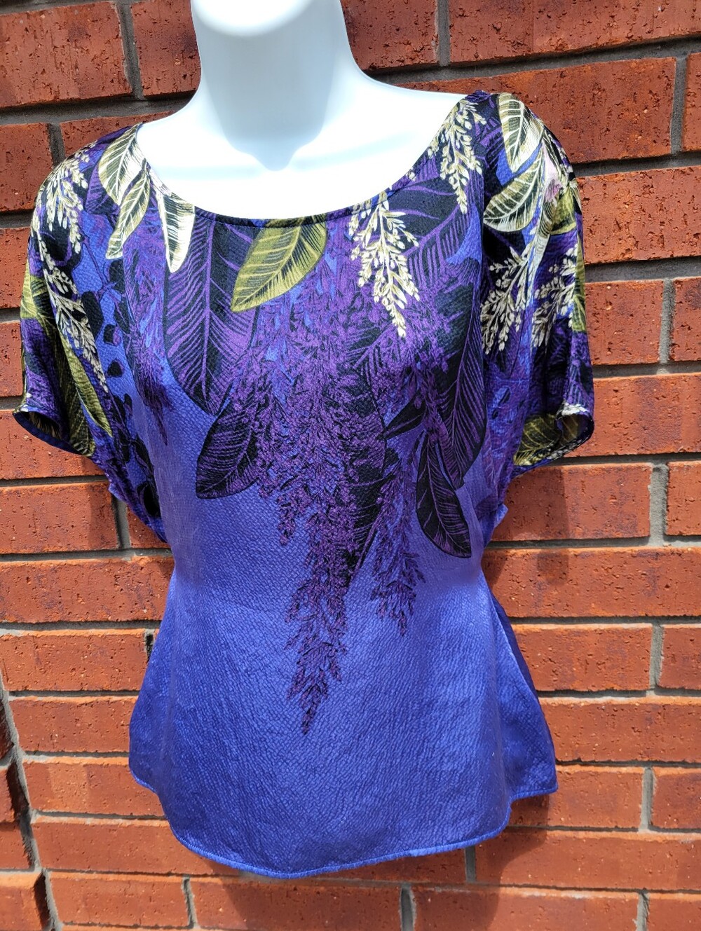 Anthropologie Callia Silk Cocoon Purple Floral Boatneck Top Blouse Size M-L